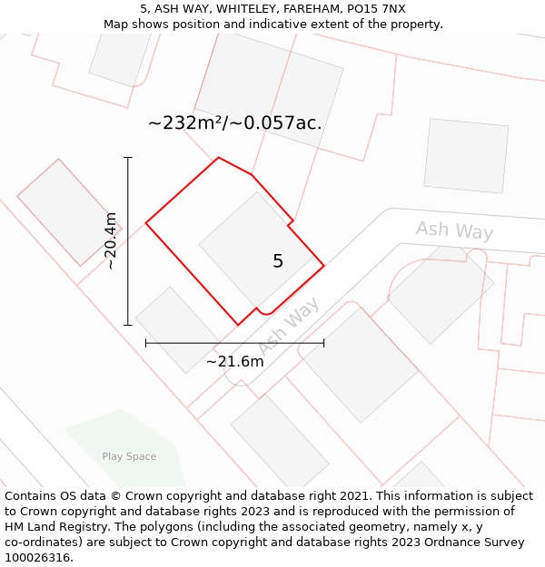 5, ASH WAY, WHITELEY, FAREHAM, PO15 7NX: Plot and title map