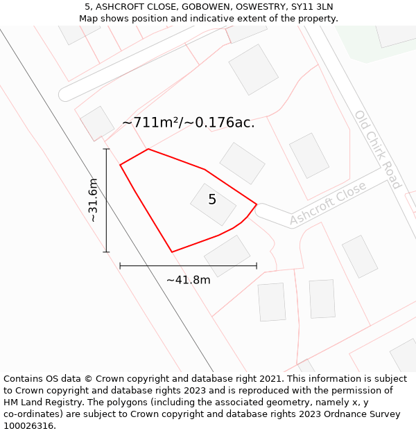 5, ASHCROFT CLOSE, GOBOWEN, OSWESTRY, SY11 3LN: Plot and title map