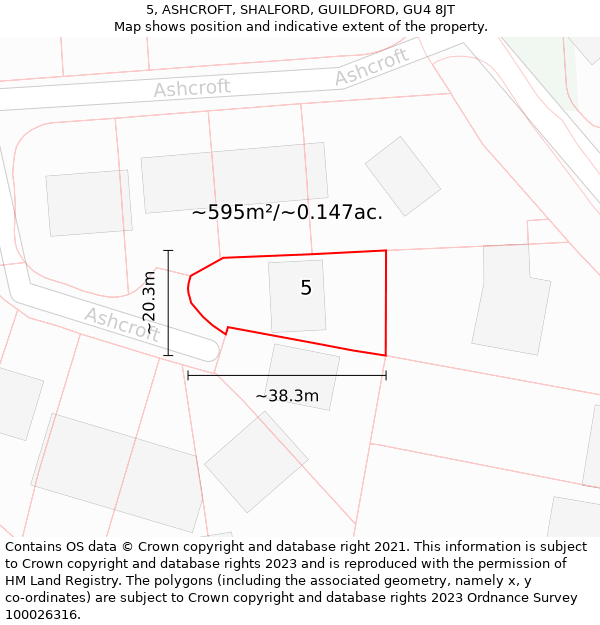 5, ASHCROFT, SHALFORD, GUILDFORD, GU4 8JT: Plot and title map