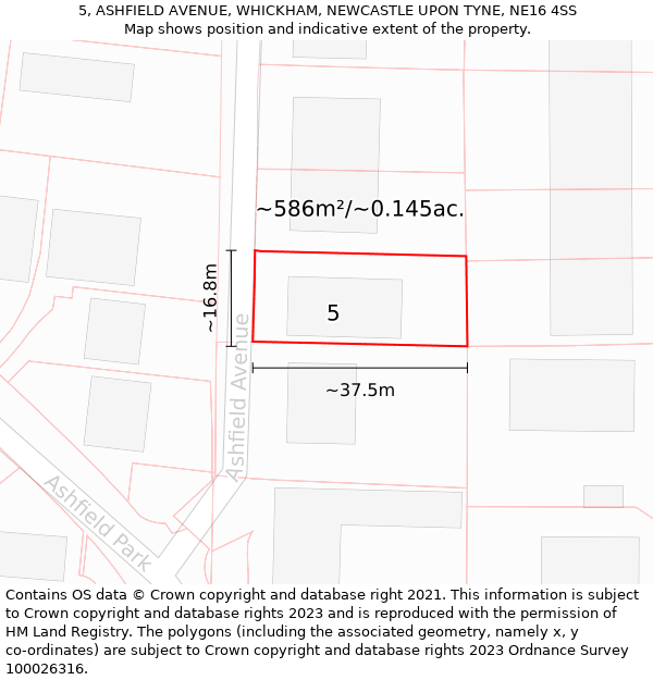 5, ASHFIELD AVENUE, WHICKHAM, NEWCASTLE UPON TYNE, NE16 4SS: Plot and title map