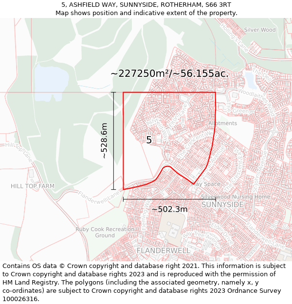 5, ASHFIELD WAY, SUNNYSIDE, ROTHERHAM, S66 3RT: Plot and title map