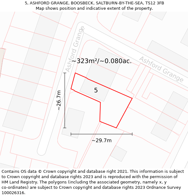 5, ASHFORD GRANGE, BOOSBECK, SALTBURN-BY-THE-SEA, TS12 3FB: Plot and title map