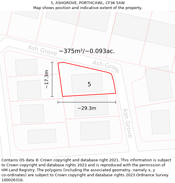 5, ASHGROVE, PORTHCAWL, CF36 5AW: Plot and title map