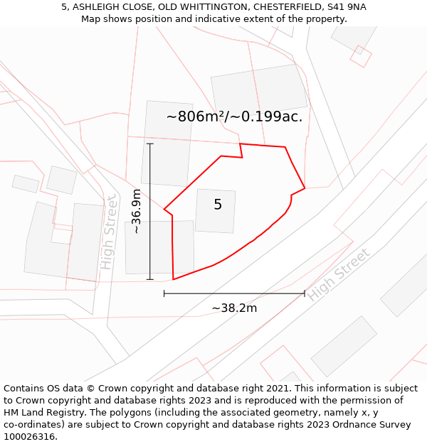 5, ASHLEIGH CLOSE, OLD WHITTINGTON, CHESTERFIELD, S41 9NA: Plot and title map