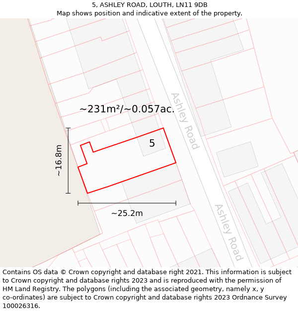 5, ASHLEY ROAD, LOUTH, LN11 9DB: Plot and title map