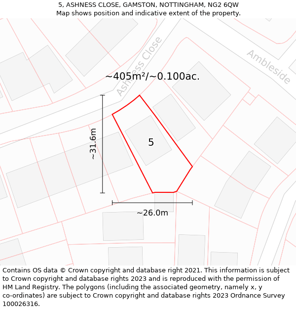 5, ASHNESS CLOSE, GAMSTON, NOTTINGHAM, NG2 6QW: Plot and title map