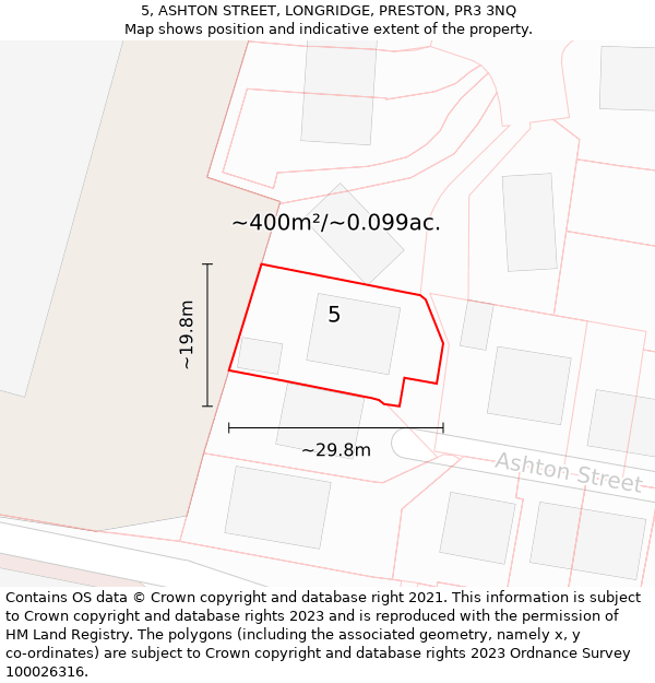 5, ASHTON STREET, LONGRIDGE, PRESTON, PR3 3NQ: Plot and title map