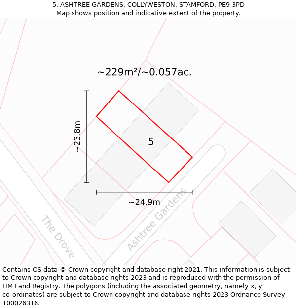 5, ASHTREE GARDENS, COLLYWESTON, STAMFORD, PE9 3PD: Plot and title map