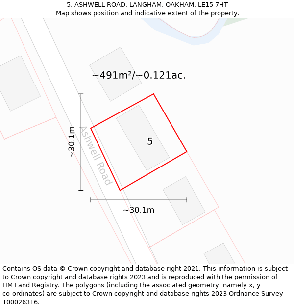 5, ASHWELL ROAD, LANGHAM, OAKHAM, LE15 7HT: Plot and title map