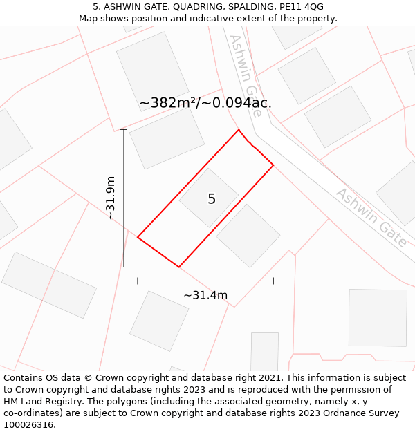 5, ASHWIN GATE, QUADRING, SPALDING, PE11 4QG: Plot and title map