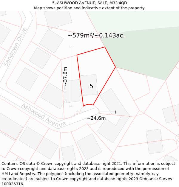 5, ASHWOOD AVENUE, SALE, M33 4QD: Plot and title map