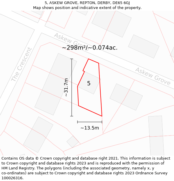 5, ASKEW GROVE, REPTON, DERBY, DE65 6GJ: Plot and title map