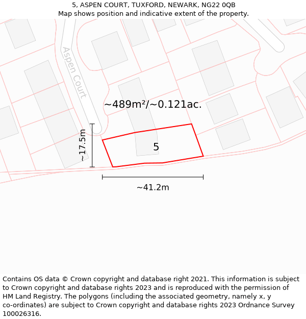 5, ASPEN COURT, TUXFORD, NEWARK, NG22 0QB: Plot and title map