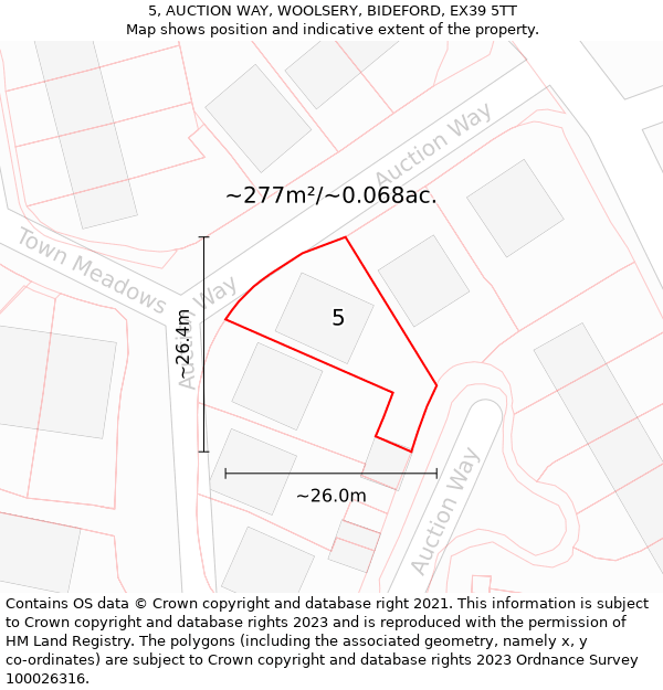 5, AUCTION WAY, WOOLSERY, BIDEFORD, EX39 5TT: Plot and title map