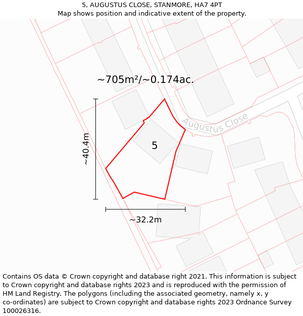 5, AUGUSTUS CLOSE, STANMORE, HA7 4PT: Plot and title map