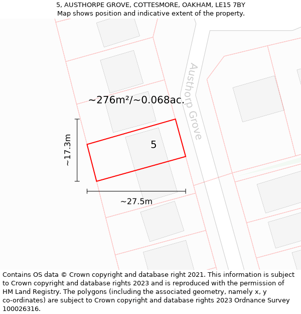 5, AUSTHORPE GROVE, COTTESMORE, OAKHAM, LE15 7BY: Plot and title map