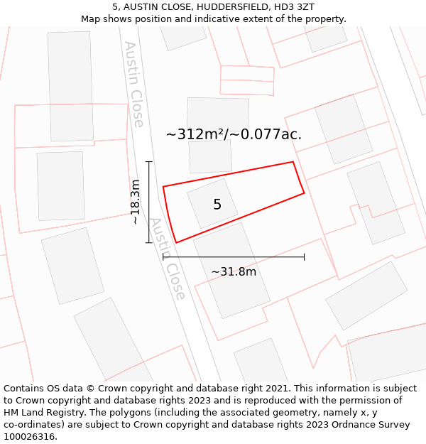 5, AUSTIN CLOSE, HUDDERSFIELD, HD3 3ZT: Plot and title map