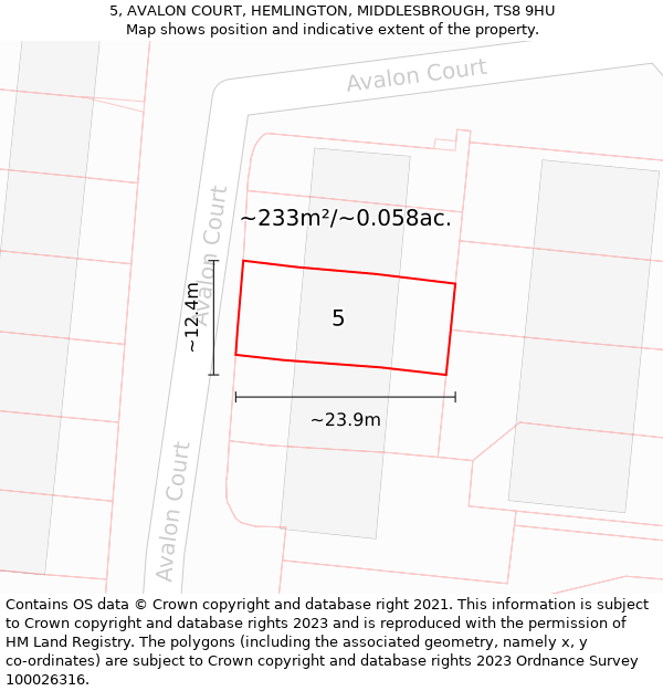 5, AVALON COURT, HEMLINGTON, MIDDLESBROUGH, TS8 9HU: Plot and title map