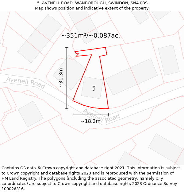 5, AVENELL ROAD, WANBOROUGH, SWINDON, SN4 0BS: Plot and title map