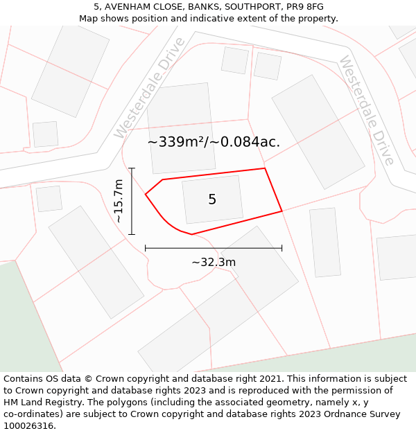 5, AVENHAM CLOSE, BANKS, SOUTHPORT, PR9 8FG: Plot and title map