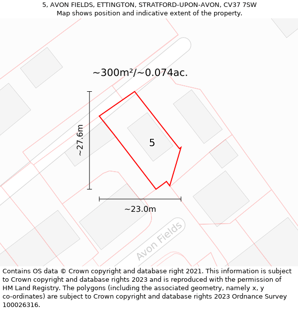 5, AVON FIELDS, ETTINGTON, STRATFORD-UPON-AVON, CV37 7SW: Plot and title map