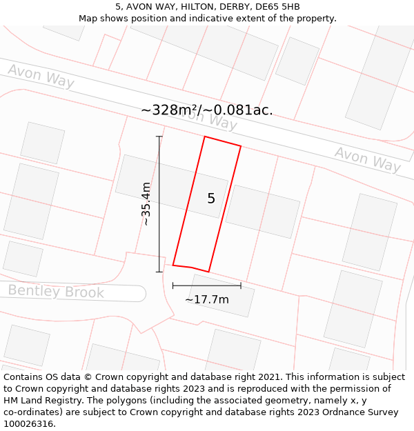 5, AVON WAY, HILTON, DERBY, DE65 5HB: Plot and title map