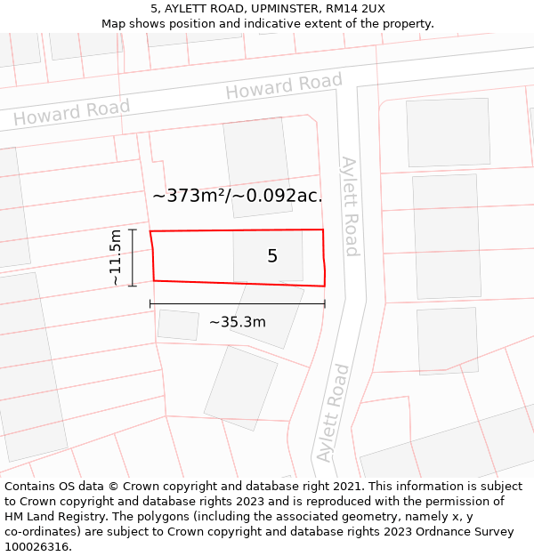5, AYLETT ROAD, UPMINSTER, RM14 2UX: Plot and title map