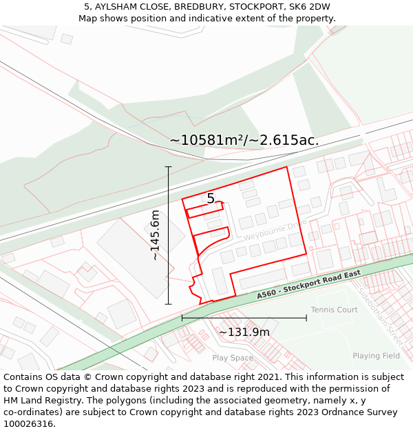 5, AYLSHAM CLOSE, BREDBURY, STOCKPORT, SK6 2DW: Plot and title map