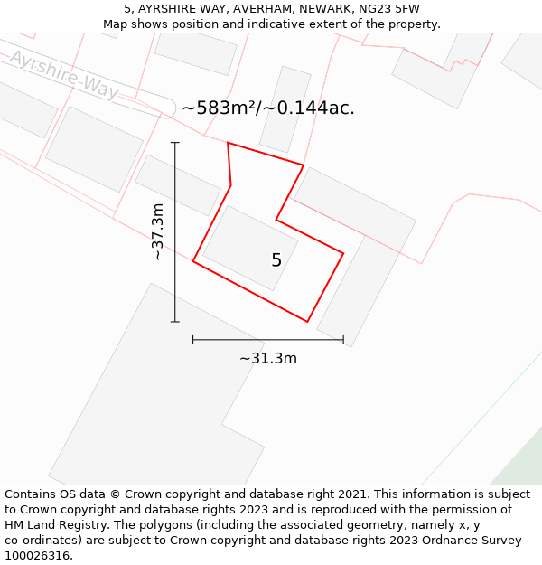 5, AYRSHIRE WAY, AVERHAM, NEWARK, NG23 5FW: Plot and title map