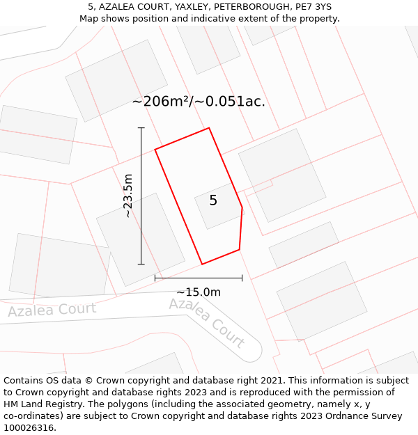 5, AZALEA COURT, YAXLEY, PETERBOROUGH, PE7 3YS: Plot and title map