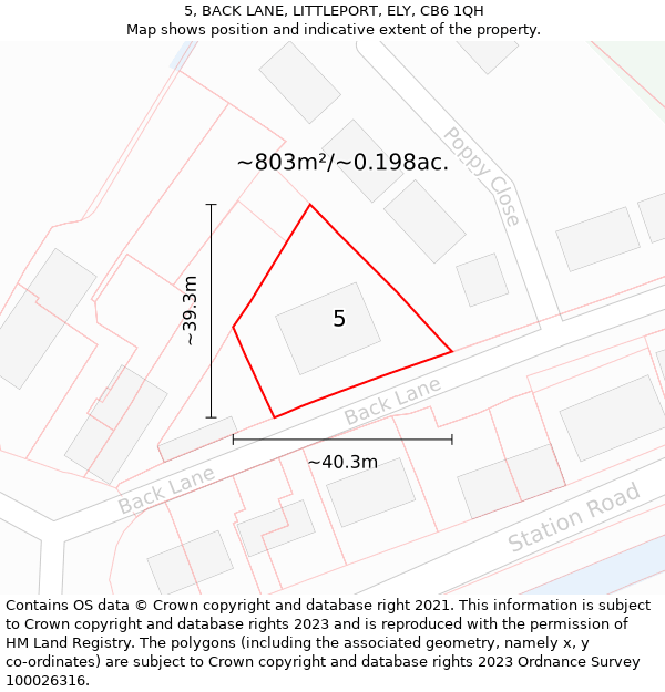 5, BACK LANE, LITTLEPORT, ELY, CB6 1QH: Plot and title map