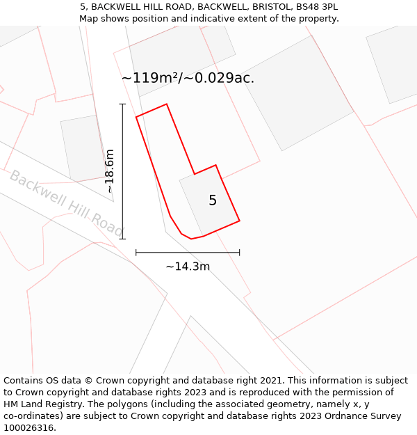 5, BACKWELL HILL ROAD, BACKWELL, BRISTOL, BS48 3PL: Plot and title map