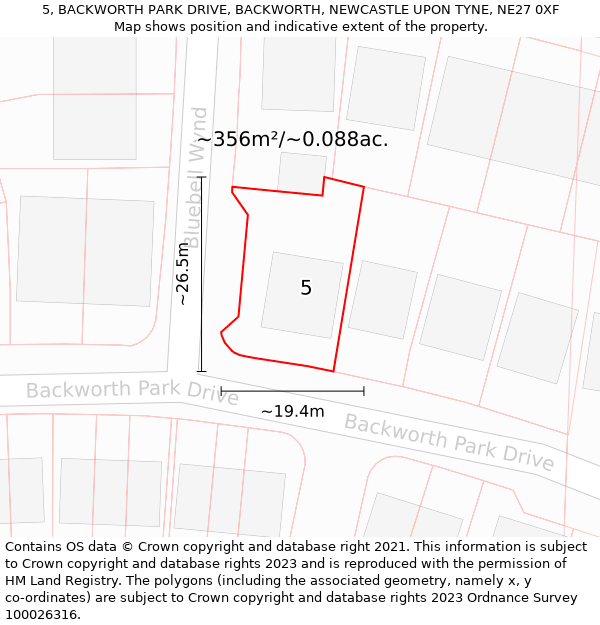 5, BACKWORTH PARK DRIVE, BACKWORTH, NEWCASTLE UPON TYNE, NE27 0XF: Plot and title map