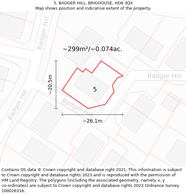 5, BADGER HILL, BRIGHOUSE, HD6 3QX: Plot and title map