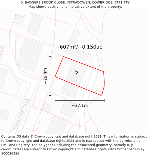 5, BADGERS BROOK CLOSE, YSTRADOWEN, COWBRIDGE, CF71 7TY: Plot and title map