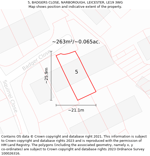 5, BADGERS CLOSE, NARBOROUGH, LEICESTER, LE19 3WG: Plot and title map