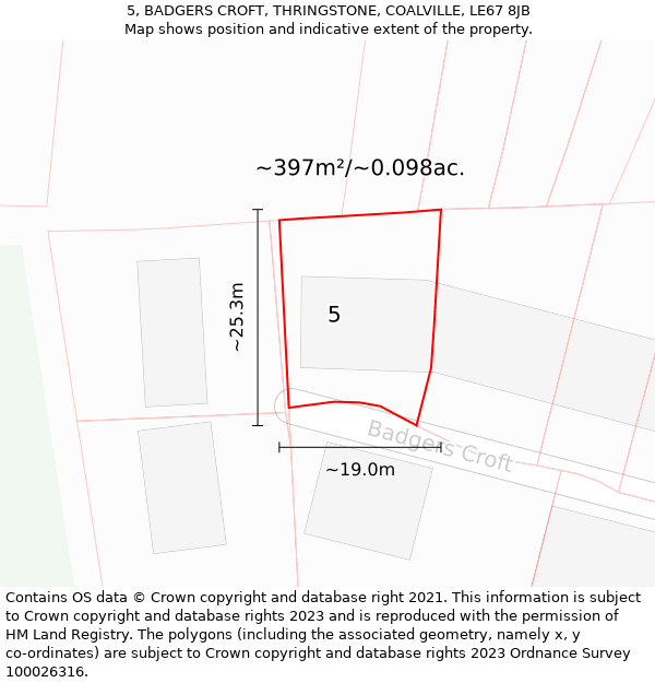 5, BADGERS CROFT, THRINGSTONE, COALVILLE, LE67 8JB: Plot and title map