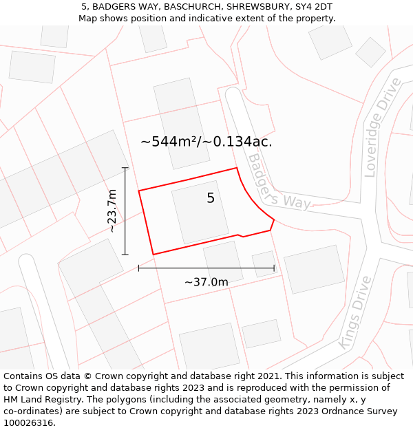 5, BADGERS WAY, BASCHURCH, SHREWSBURY, SY4 2DT: Plot and title map