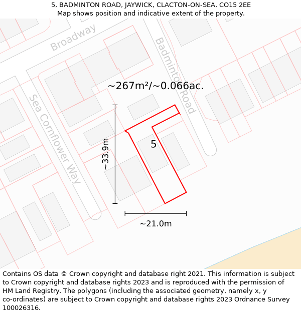 5, BADMINTON ROAD, JAYWICK, CLACTON-ON-SEA, CO15 2EE: Plot and title map