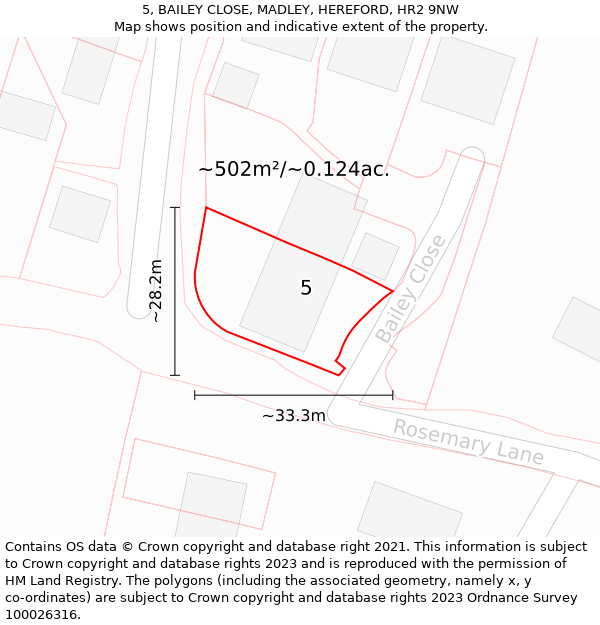 5, BAILEY CLOSE, MADLEY, HEREFORD, HR2 9NW: Plot and title map