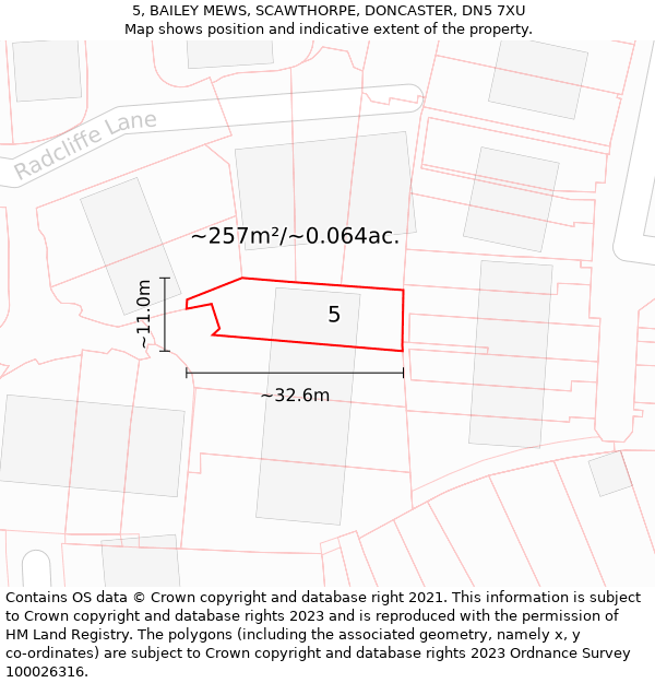 5, BAILEY MEWS, SCAWTHORPE, DONCASTER, DN5 7XU: Plot and title map