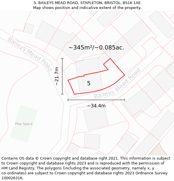 5, BAILEYS MEAD ROAD, STAPLETON, BRISTOL, BS16 1AE: Plot and title map