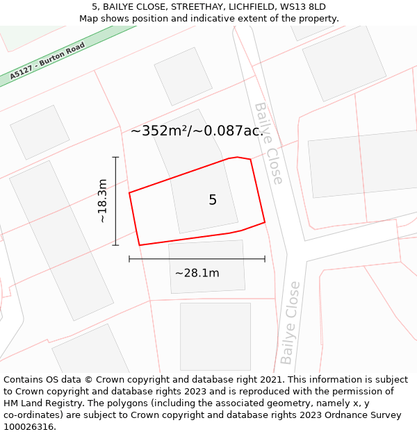 5, BAILYE CLOSE, STREETHAY, LICHFIELD, WS13 8LD: Plot and title map