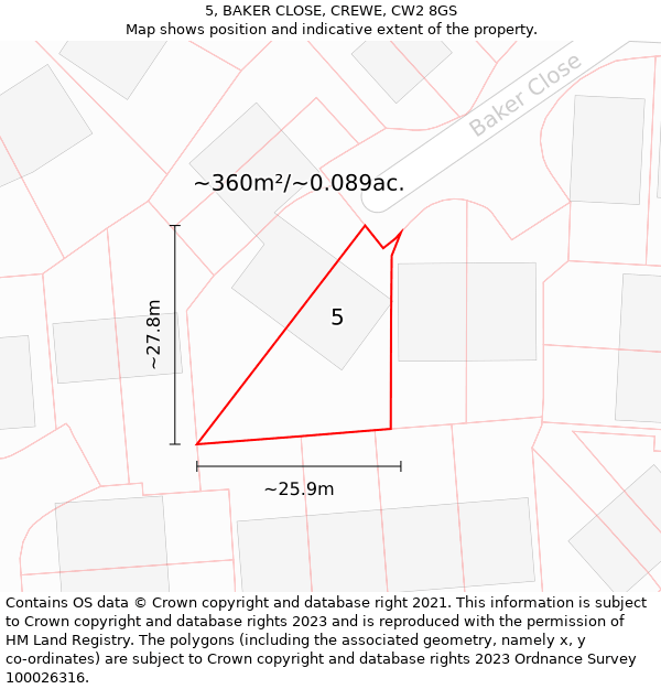 5, BAKER CLOSE, CREWE, CW2 8GS: Plot and title map