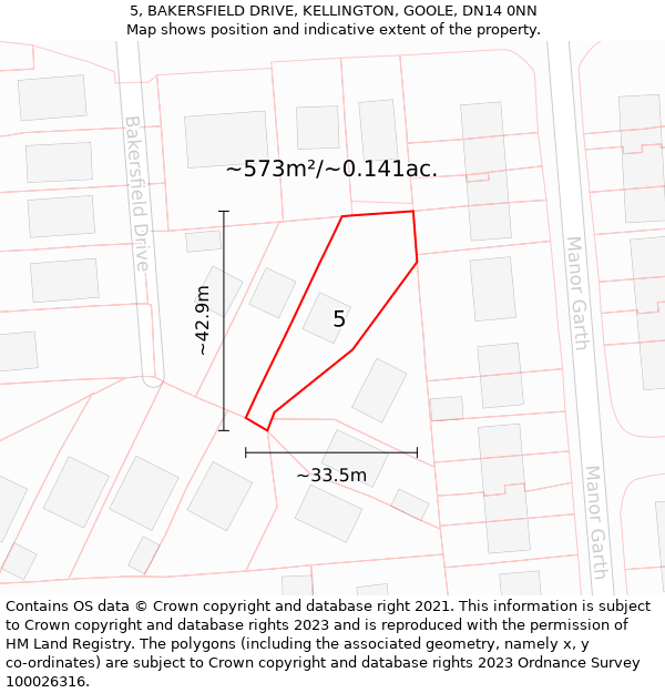 5, BAKERSFIELD DRIVE, KELLINGTON, GOOLE, DN14 0NN: Plot and title map