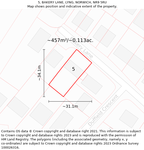 5, BAKERY LANE, LYNG, NORWICH, NR9 5RU: Plot and title map