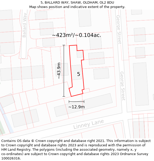 5, BALLARD WAY, SHAW, OLDHAM, OL2 8DU: Plot and title map