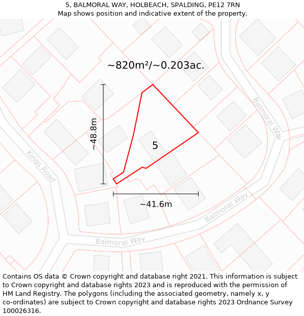 5, BALMORAL WAY, HOLBEACH, SPALDING, PE12 7RN: Plot and title map