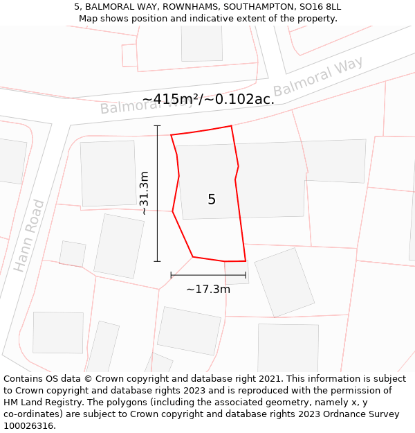 5, BALMORAL WAY, ROWNHAMS, SOUTHAMPTON, SO16 8LL: Plot and title map