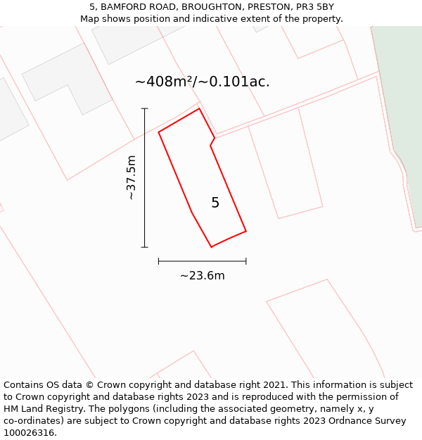 5, BAMFORD ROAD, BROUGHTON, PRESTON, PR3 5BY: Plot and title map